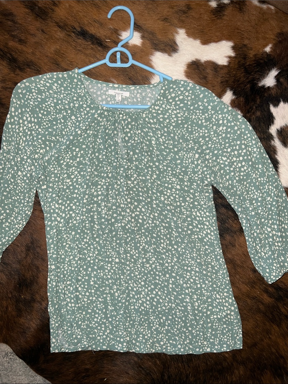Maurices Sage Green Dalmatian-Print Blouse